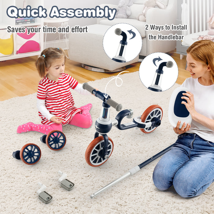 4-in-1 Kids Trike Bike with Adjustable Parent Push Handle and Seat Height-Navy