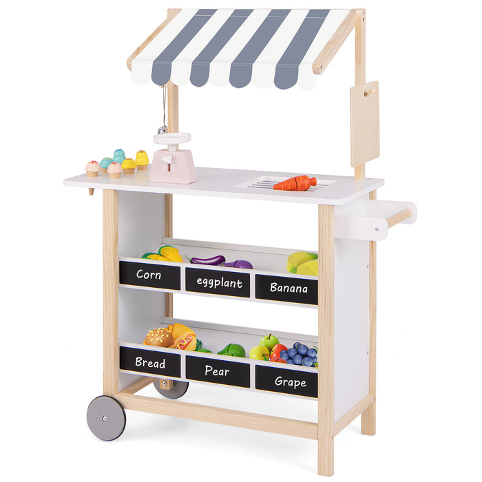 Kids Wooden Ice Cream Cart with Chalkboard and Storage for over 3 Years Old-White