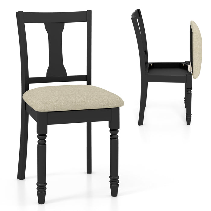 Kitchen Dining Chair with Linen Fabric and Storage Space-Black