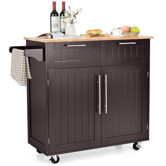 Heavy Duty Rolling Kitchen Cart with Tower Holder and Drawer-Brown