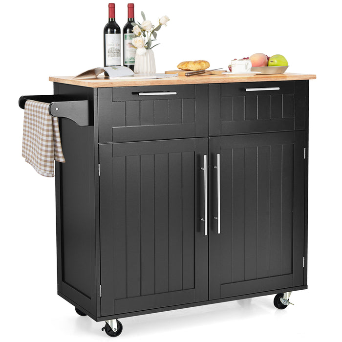 Heavy Duty Rolling Kitchen Cart with Tower Holder and Drawer-Black