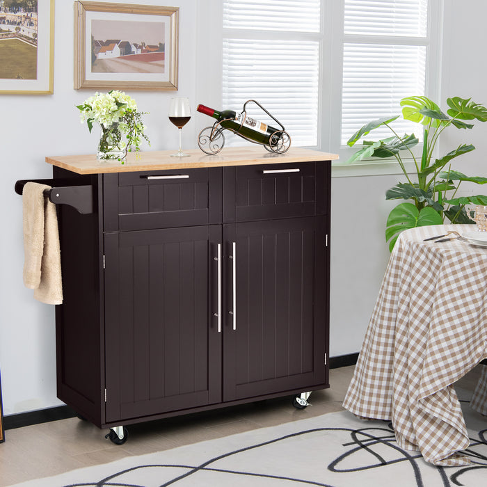 Heavy Duty Rolling Kitchen Cart with Tower Holder and Drawer-Brown