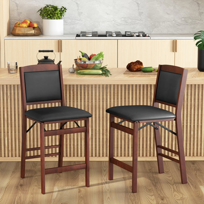 Set of 2 Folding Kitchen Island Stool with Rubber Wood Legs-Brown