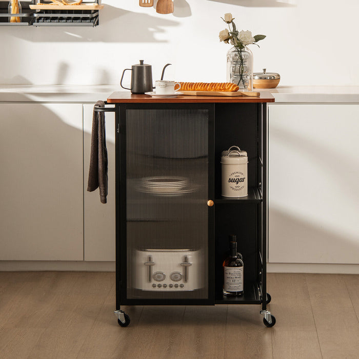 Mobile Serving Cart with Transparent Single Door Cabinet-Black