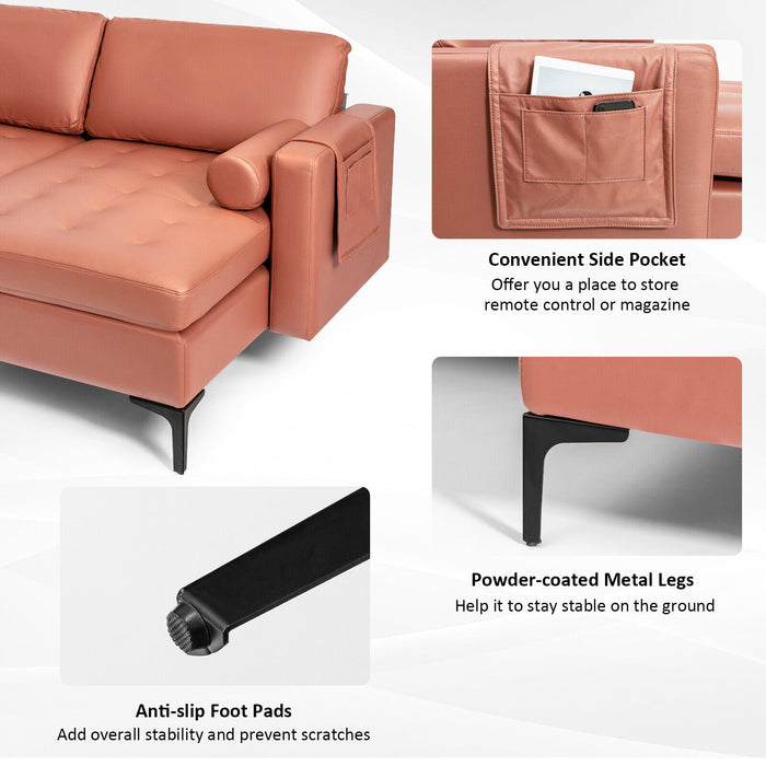 Modular L-shaped Sectional Sofa with Reversible Chaise and 2 USB Ports-Pink