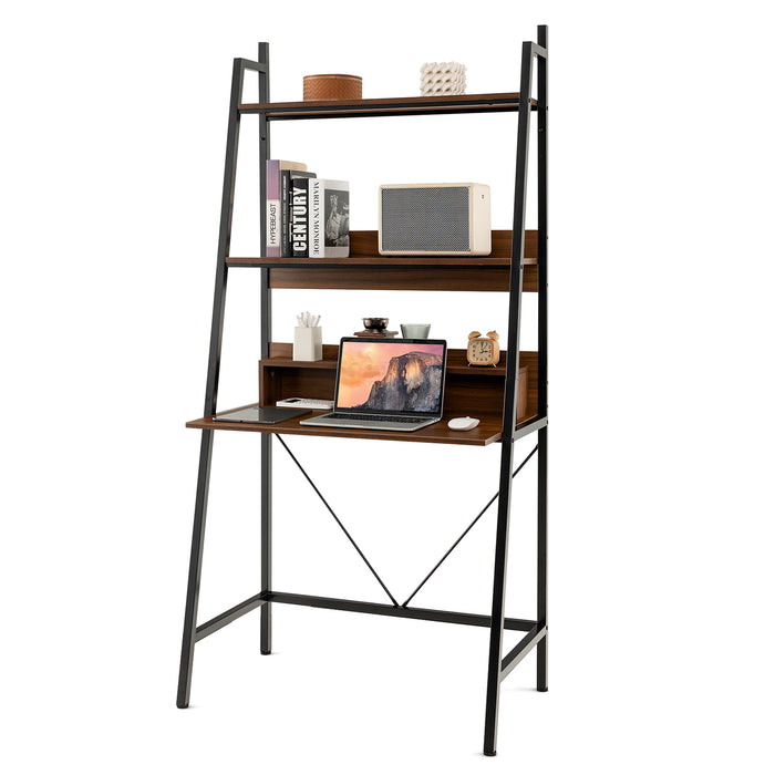 71â€ High Freestanding Laptop Desk with Open Shelves for Living Room Bedroom Study-Brown