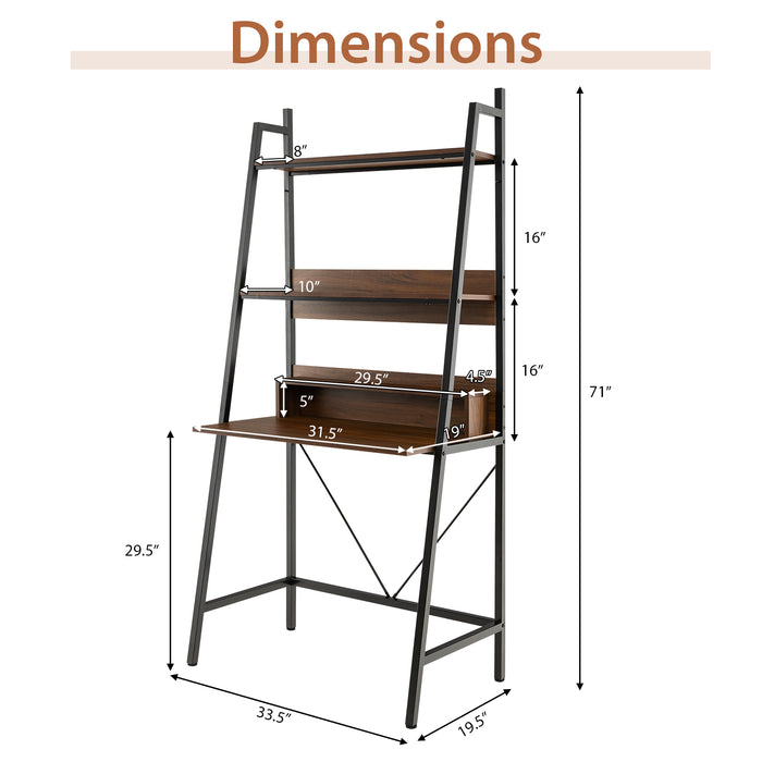 71â€ High Freestanding Laptop Desk with Open Shelves for Living Room Bedroom Study-Brown