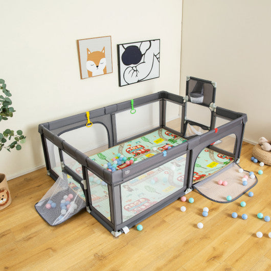 Large Baby Playpen with Mat and Ocean Balls-Dark gray