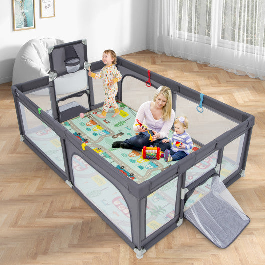 Large Baby Playpen with Mat and Ocean Balls-Dark gray