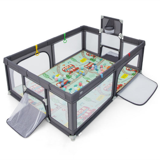 Large Baby Playpen with Mat and Ocean Balls-Dark gray