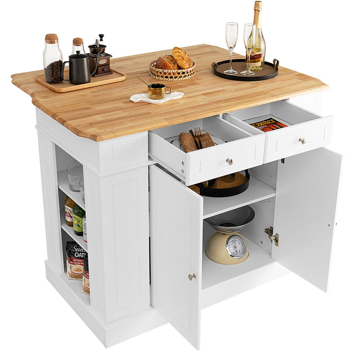 Kitchen Island with Storage and 3-Level Adjustable Shelves-White