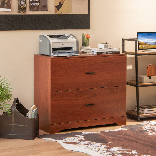 2-Drawer Lateral File Cabinet with Adjustable Bars for Home and Office-Walnut