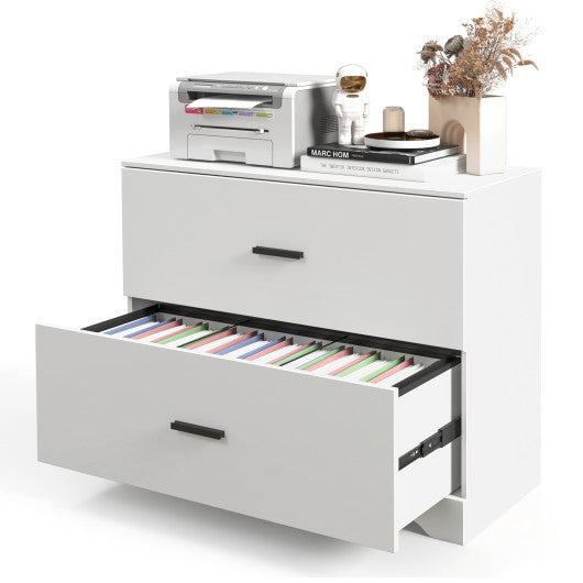 2-Drawer Lateral File Cabinet with Adjustable Bars for Home and Office-White