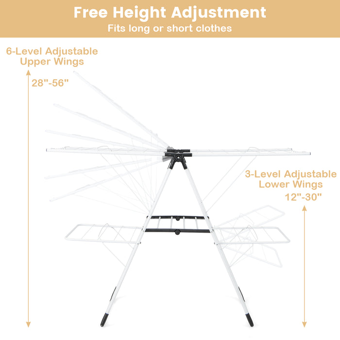 2-level Laundry Drying Rack with Height Adjustable Wings