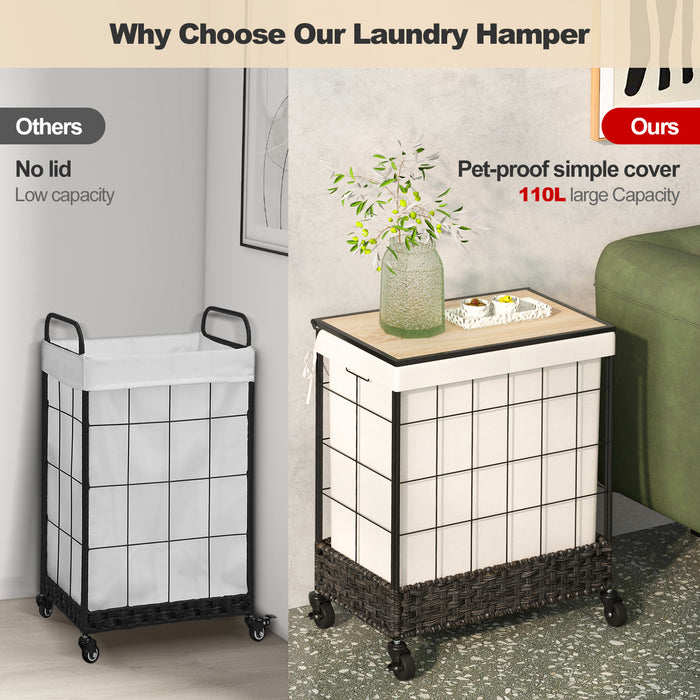 Laundry Hamper with Lid and Lockable Wheels