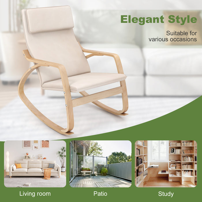 Stable Wooden Frame Leisure Rocking Chair with Removable Upholstered Cushion-Beige