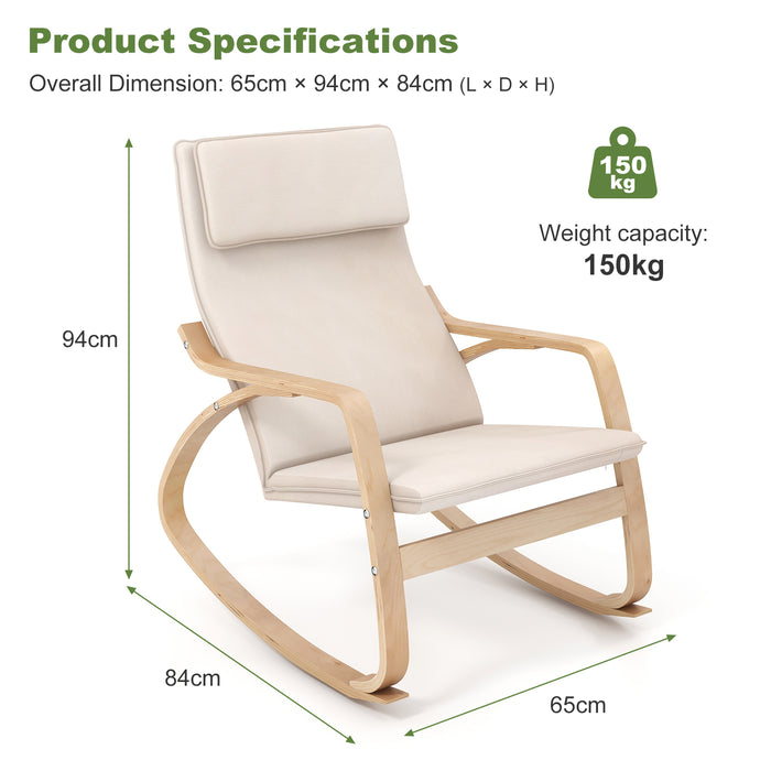 Stable Wooden Frame Leisure Rocking Chair with Removable Upholstered Cushion-Beige