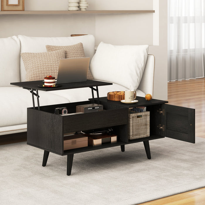 Lift Top Coffee Table with Storage and Hidden Compartment-Black