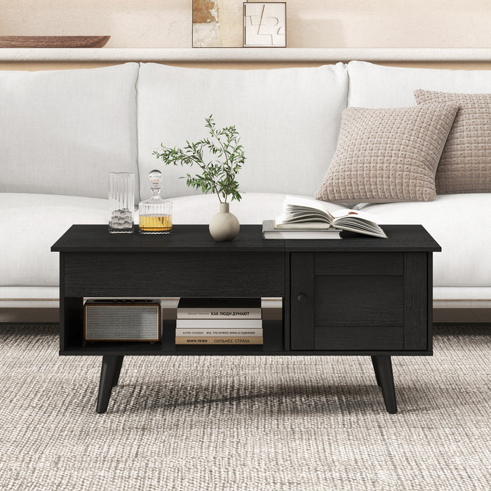 Lift Top Coffee Table with Storage and Hidden Compartment-Black