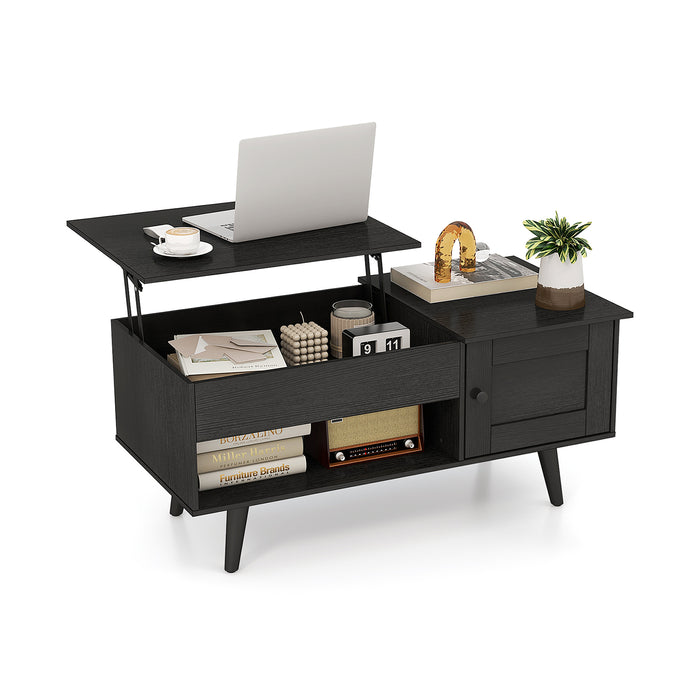 Lift Top Coffee Table with Storage and Hidden Compartment-Black