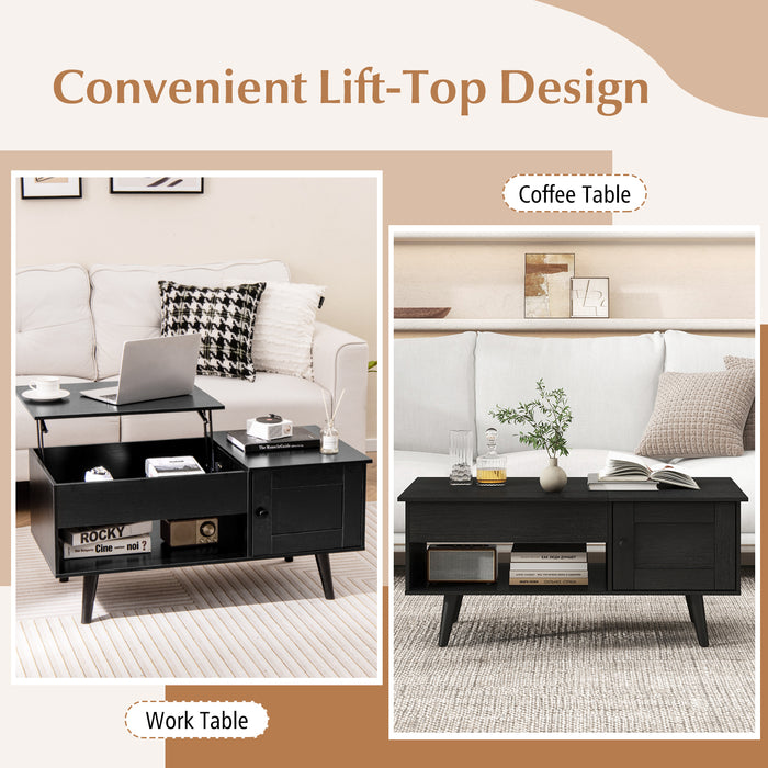 Lift Top Coffee Table with Storage and Hidden Compartment-Black