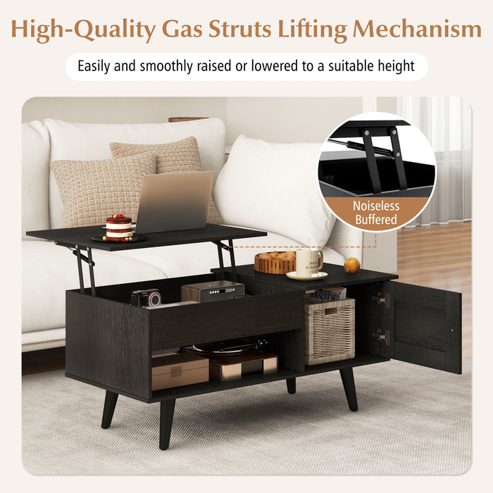 Lift Top Coffee Table with Storage and Hidden Compartment-Black