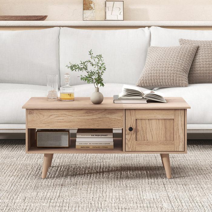 Lift Top Coffee Table with Storage and Hidden Compartment-Natural