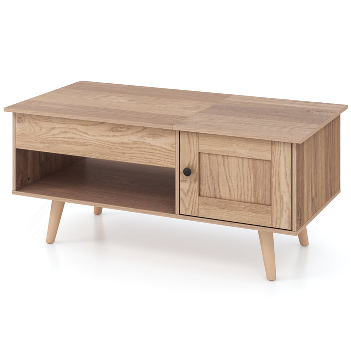 Lift Top Coffee Table with Storage and Hidden Compartment-Natural