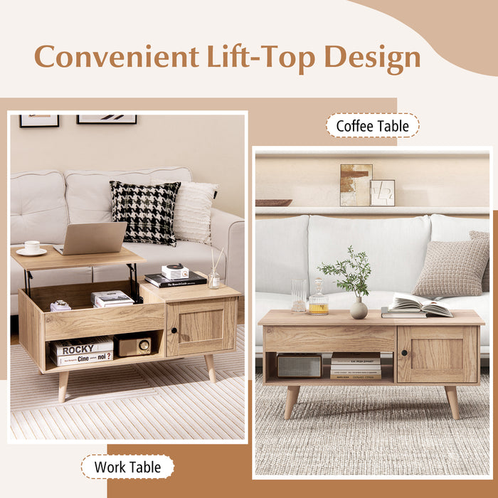 Lift Top Coffee Table with Storage and Hidden Compartment-Natural