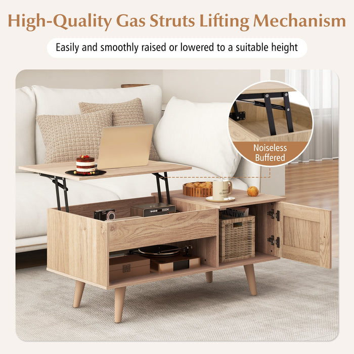 Lift Top Coffee Table with Storage and Hidden Compartment-Natural