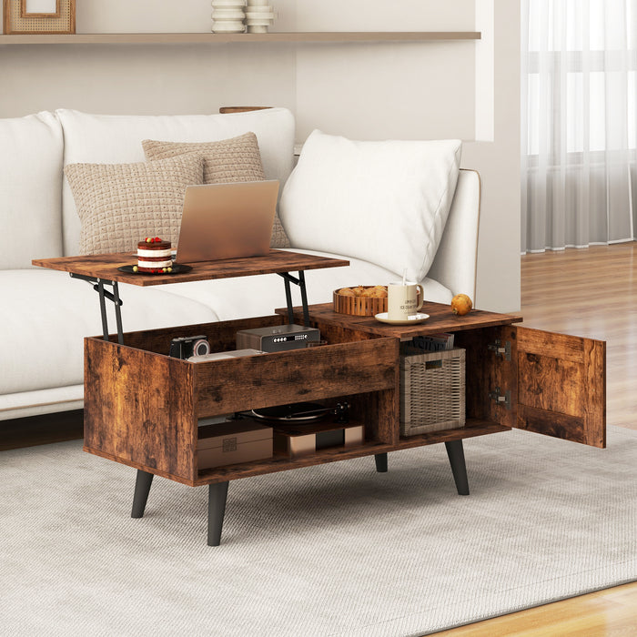 Lift Top Coffee Table with Storage and Hidden Compartment-Rustic Brown