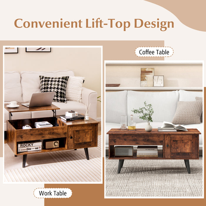 Lift Top Coffee Table with Storage and Hidden Compartment-Rustic Brown