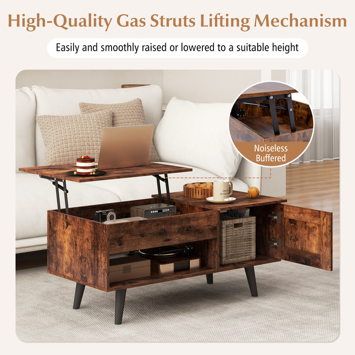 Lift Top Coffee Table with Storage and Hidden Compartment-Rustic Brown