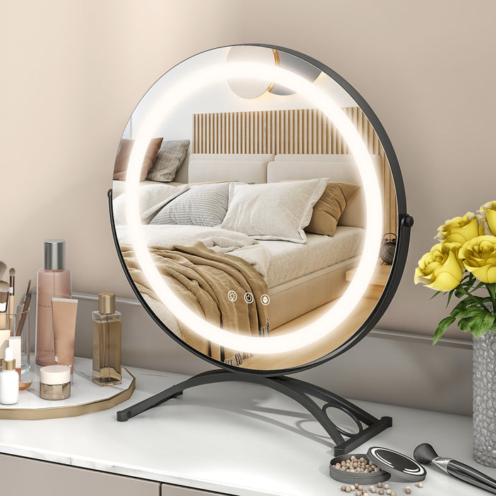 16 x 16 Inch Round LED Vanity Mirror with 3-Color Lighting and Brightness Dimming-Black