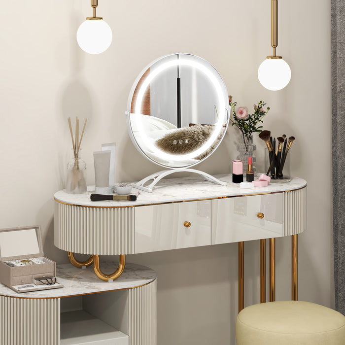 16 x 16 Inch Round LED Vanity Mirror with 3-Color Lighting and Brightness Dimming-White