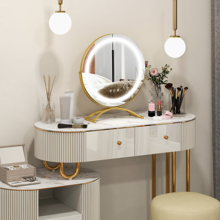 16 x 16 Inch Round LED Vanity Mirror with 3-Color Lighting and Brightness Dimming-Golden