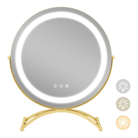 16 x 16 Inch Round LED Vanity Mirror with 3-Color Lighting and Brightness Dimming-Golden