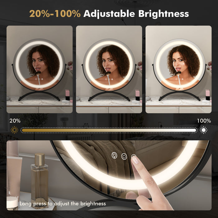 16 x 16 Inch Round LED Vanity Mirror with 3-Color Lighting and Brightness Dimming-Black