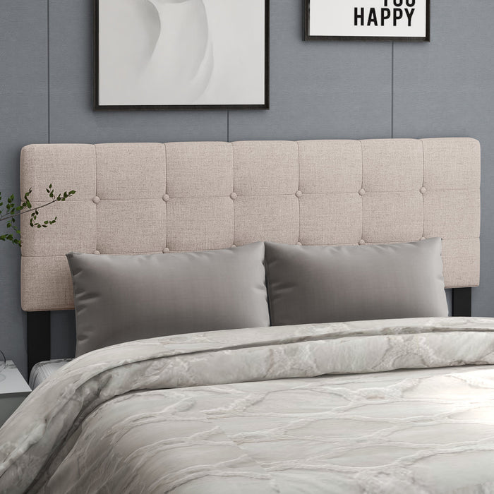 Linen Upholstered Headboard with Solid Rubber Wood Legs-Beige