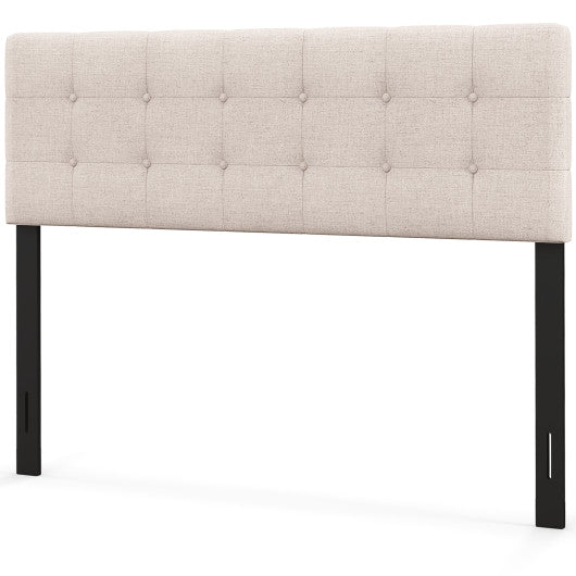 Linen Upholstered Headboard with Solid Rubber Wood Legs-Beige