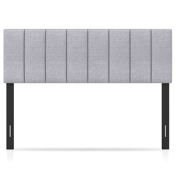 Linen Upholstered Headboard with Solid Wood Legs and Adjustable Width-Gray