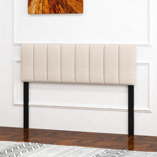 Linen Upholstered Headboard with Solid Wood Legs and Adjustable Width-Beige