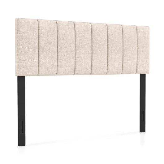 Linen Upholstered Headboard with Solid Wood Legs and Adjustable Width-Beige