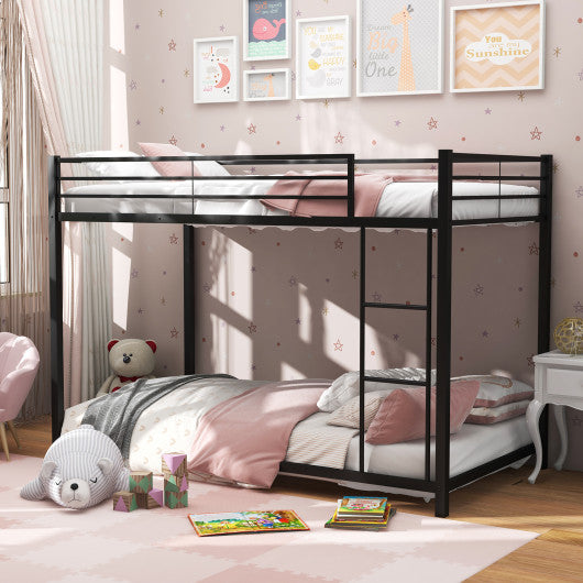 Low Profile Twin Over Twin Metal Bunk Bed with Full-length Guardrails-Black