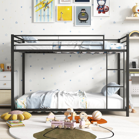 Low Profile Twin Over Twin Metal Bunk Bed with Full-length Guardrails-Black