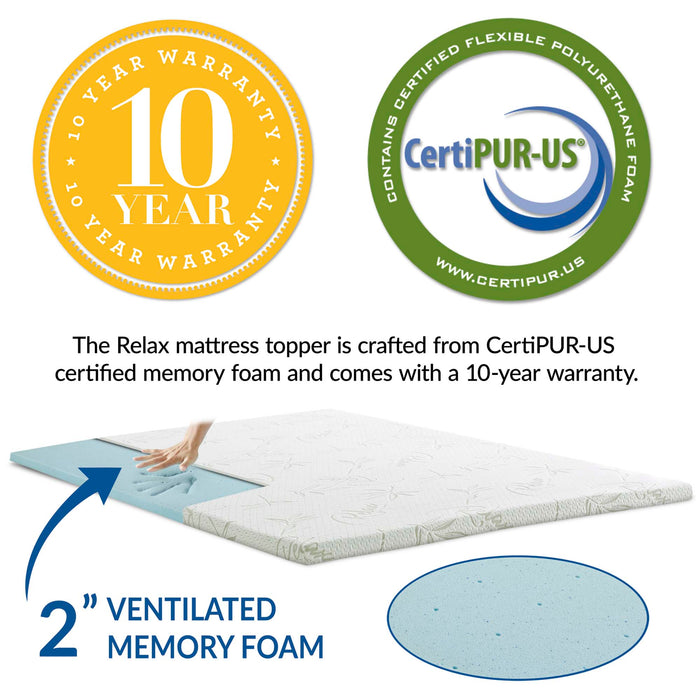 Relax Queen 2" Gel Memory Foam Mattress Topper