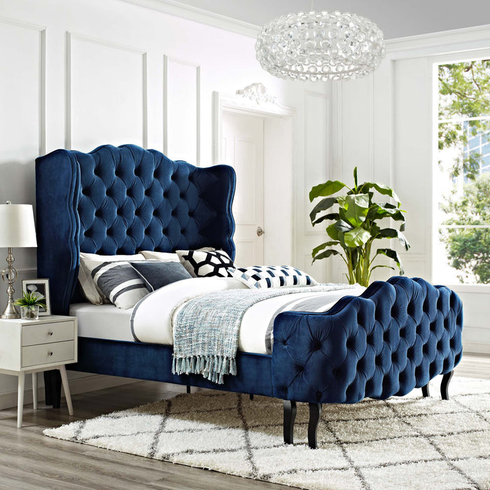 Violette Queen Tufted Wingback Performance Velvet Platform Bed