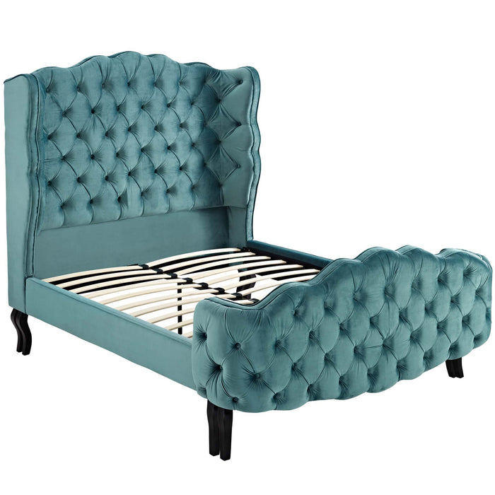 Violette Queen Tufted Wingback Performance Velvet Platform Bed