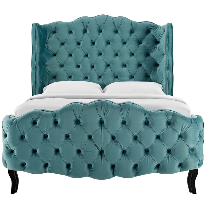 Violette Queen Tufted Wingback Performance Velvet Platform Bed