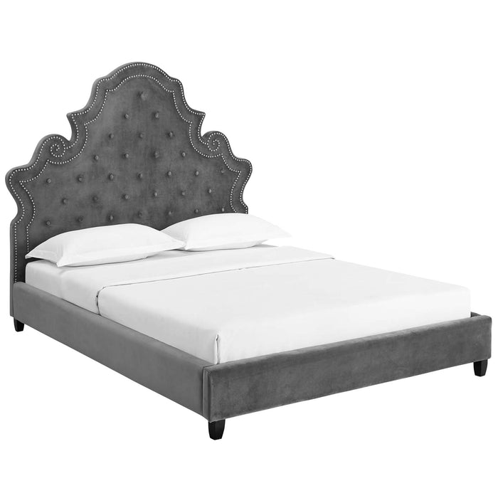 Valentina Queen Tufted Nailhead Performance Velvet Platform Bed